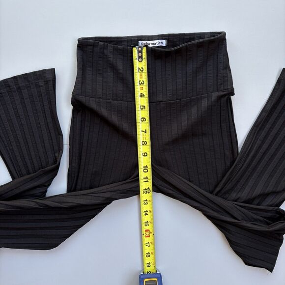 REFORMATION Women's XS Black Ribbed Flare Pull-On Pants Tencel Lyocell High Rise - Picture 9 of 12